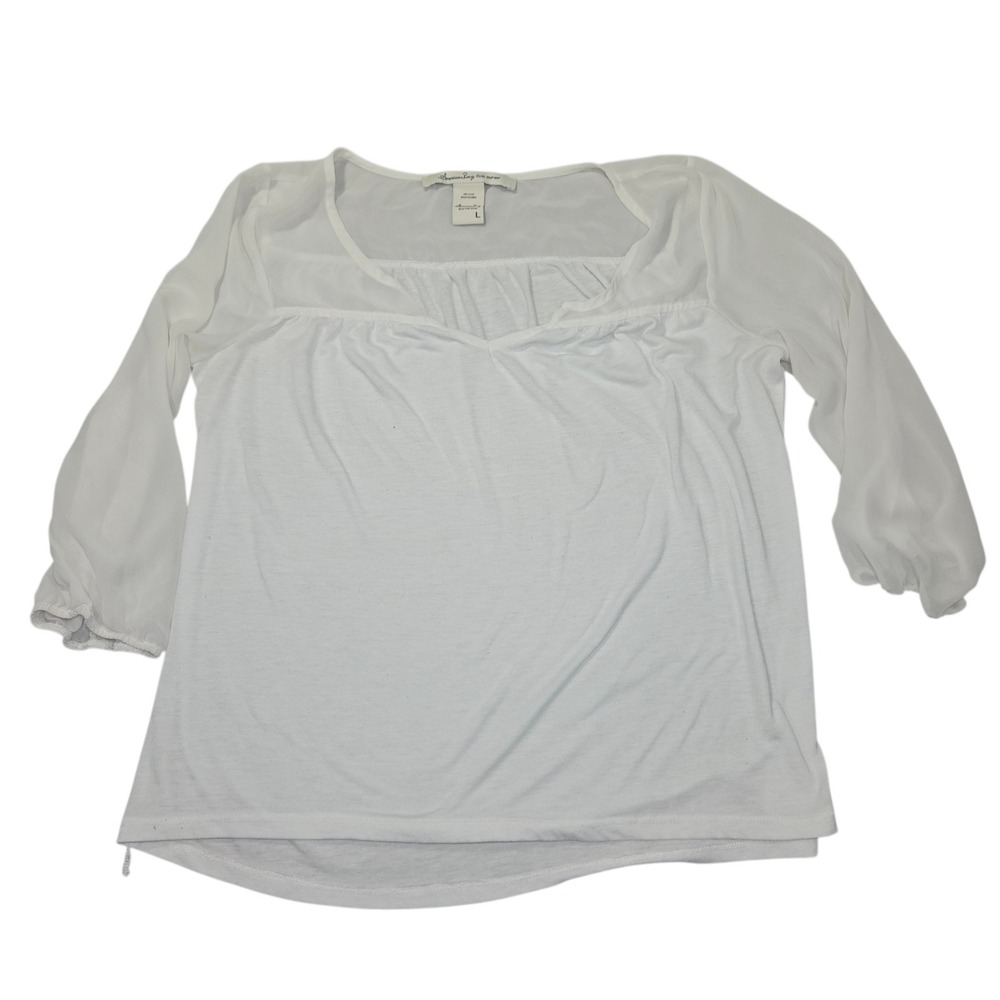 American Rag Cie Sheer Sleeve Mixed Media Blouse Top White Sz L